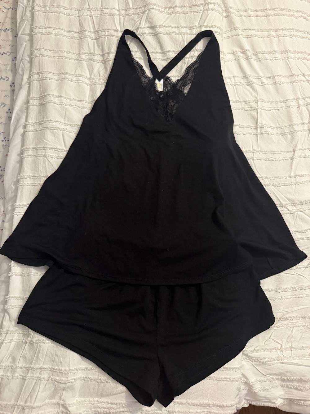 Flora Nikrooz Black Lace-Trim Sleep Tank & Short Set NWT